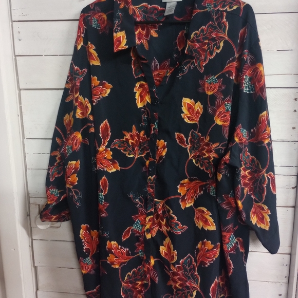 Catherines Tops - Catherines Tunic Shirt Top Womens Plus Size 4X Navy Blue Floral Print 3/4 Sleeve